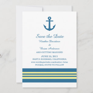 Blue Yellow Nautical Anchor Save the Date Invite