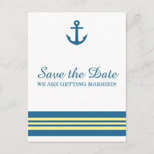 Blue Yellow Nautical Anchor Save the Date Postcard