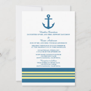 Blue Yellow Nautical Anchor Wedding Invite
