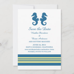 Blue Yellow Nautical Seahorse Save the Date Invite