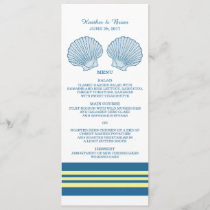 Blue Yellow Nautical Seashells Wedding Menu