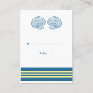 Blue Yellow Nautical Seashells Wedding Place Cards