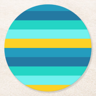 Blue Yellow Ocean Lemon Stripes Round Paper Coaster