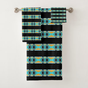 Blue Yellow Orange Decorative Borders Bath Towel Set