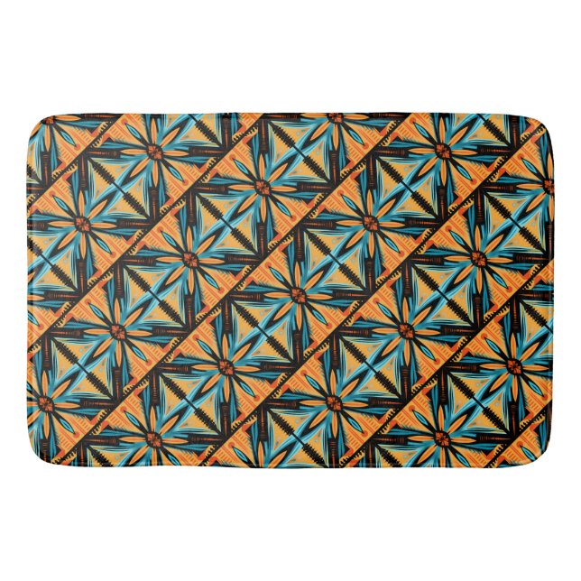 Blue Yellow Orange Decorative Mosaic Bath Mat (Front)
