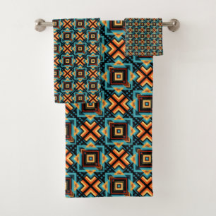 Blue Yellow Orange Decorative Mosaic Bath Towel Set