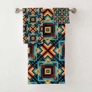 Blue Yellow Orange Decorative Mosaic Bath Towel Set