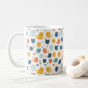 Blue Yellow Orange Kawaii Cat Pattern Cat Lover Coffee Mug