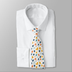 Blue Yellow Orange Kawaii Cat Pattern Cat Lover Tie