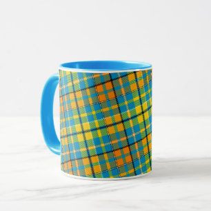 Blue Yellow Orange Plaid Tartan Design Mug