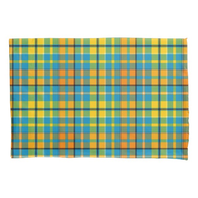 Blue Yellow Orange Plaid Tartan Design  Pillowcase (Front)