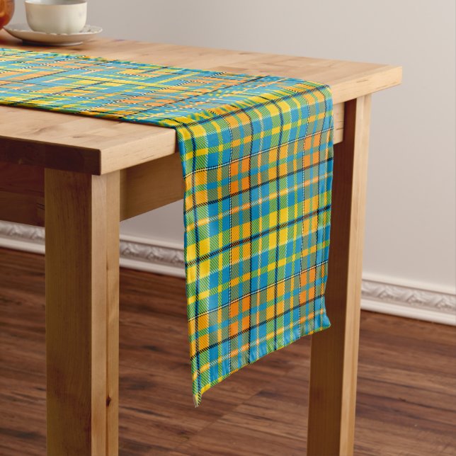 Blue Yellow Orange Plaid Tartan Design  Short Table Runner (In Situ)