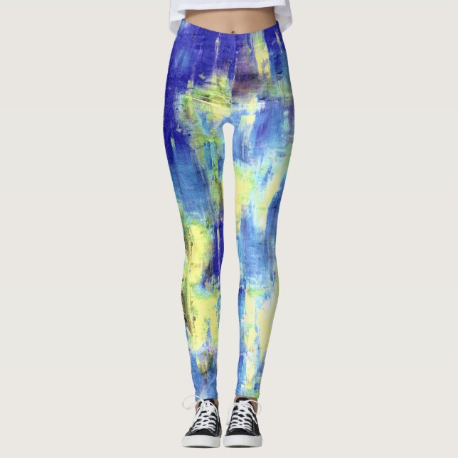 Blue Yellow Paint Splatter Leggings (Front)