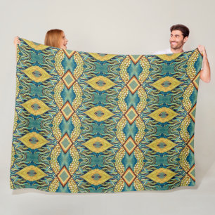 blue yellow painting pattern fleece blanket