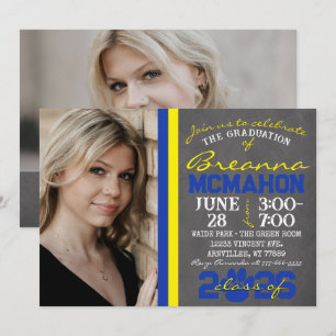 Blue & Yellow Paw Print Graduation 2 Photo Invitation