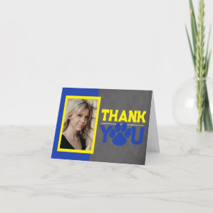 Blue & Yellow Paw Print Graduation Folding Photo Thank You Card