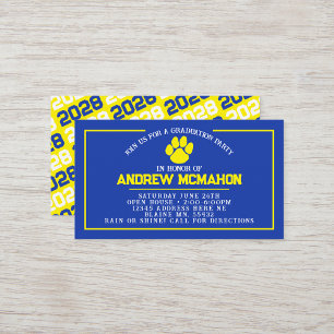Blue & Yellow Pawprint Mini Graduation Invites