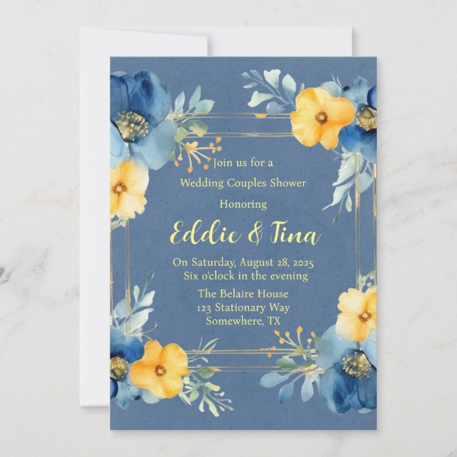 Blue Yellow Peony Wedding Couples Shower Invitation (Front)