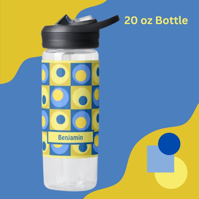 Blue Yellow Personalised Dot Square Theme Water Bottle (Creator Uploaded)