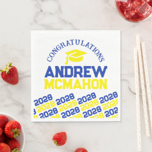 Blue & Yellow Personalised Graduation Party Paper Napkin