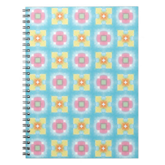 Blue yellow pink 60s 70s floral checkered pattern notebook