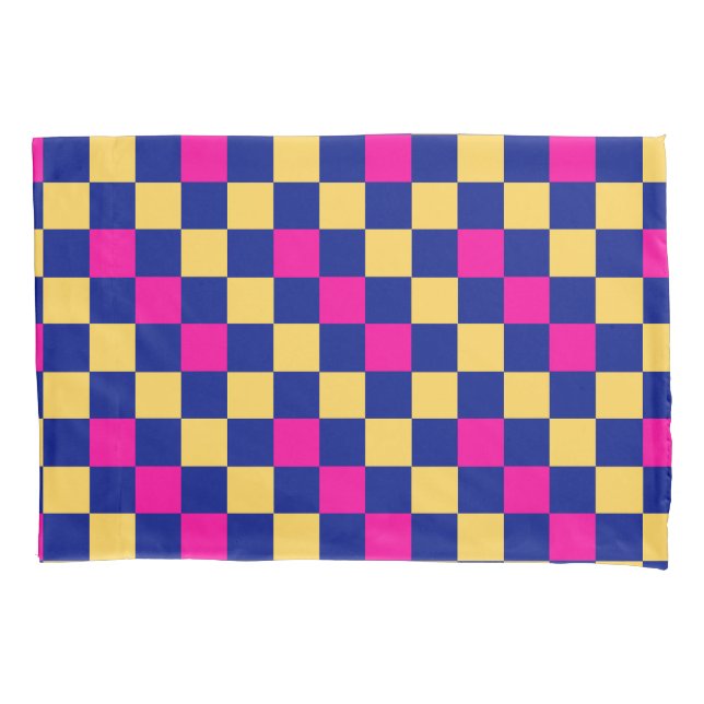 Blue Yellow Pink Checkered Pattern Design  Pillowcase (Front)