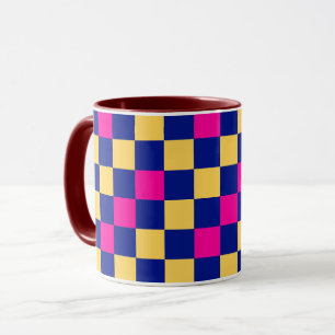 Blue Yellow Pink Chequered Pattern Design Mug