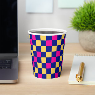 Blue Yellow Pink Chequered Pattern Design  Paper Cups
