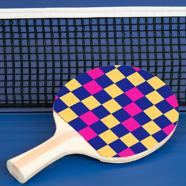 Blue Yellow Pink Chequered Pattern Design  Ping Pong Paddle (Insitu)