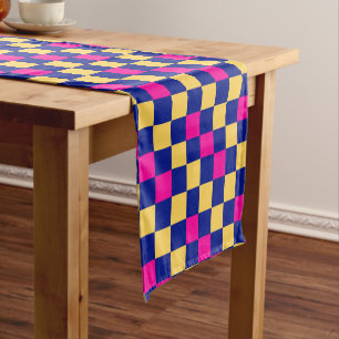 Blue Yellow Pink Chequered Pattern Design Short Table Runner