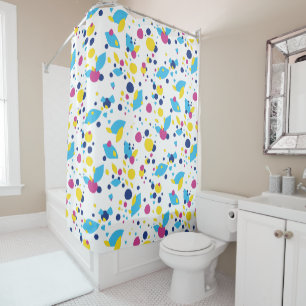 Blue Yellow Pink Fun Flow Abstract Pattern Modern Shower Curtain