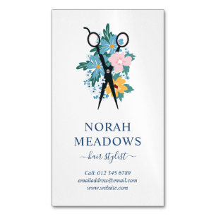Blue Yellow Pink  White Floral Scissors Magnetic Business Card