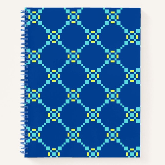 Blue & Yellow Pixelated Pattern Notebook (Front)
