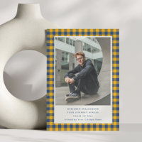 Blue Yellow Plaid Buffalo Check Graduation Photo
