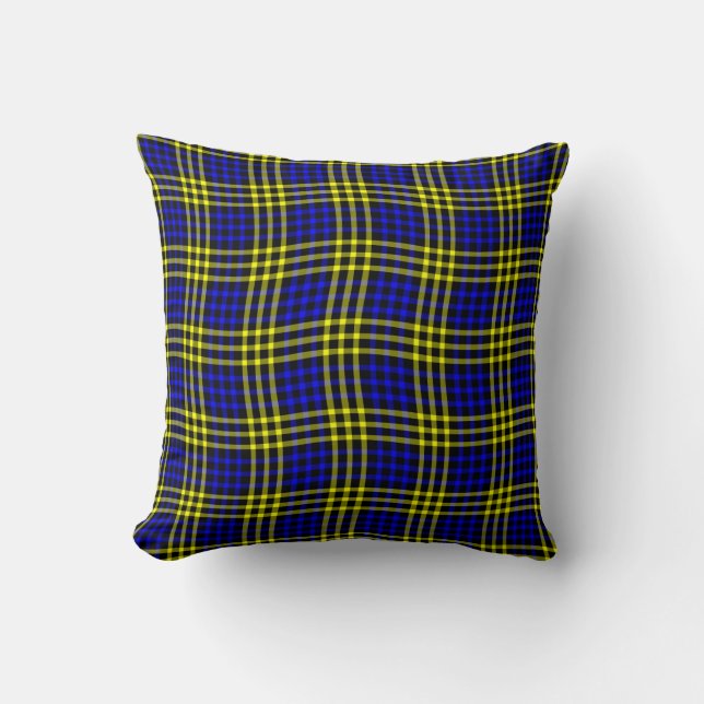 Blue Yellow Plaid Checker Seamless Pattern Cushion (Front)