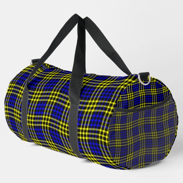 Blue Yellow Plaid Checker Seamless Pattern Large Duffle Bag (Right Corner)