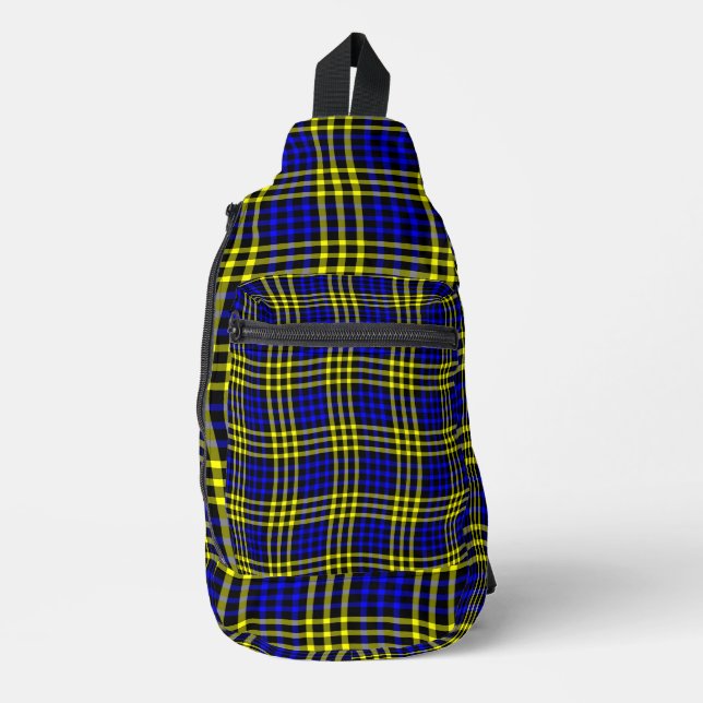 Blue Yellow Plaid Checker Seamless Pattern Sling Bag (Front)