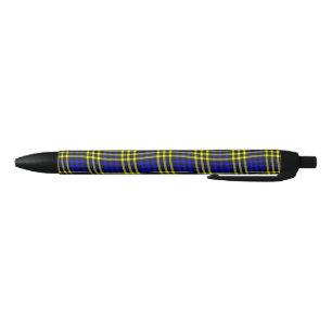 Blue Yellow Plaid Chequered Seamless Pattern Black Ink Pen