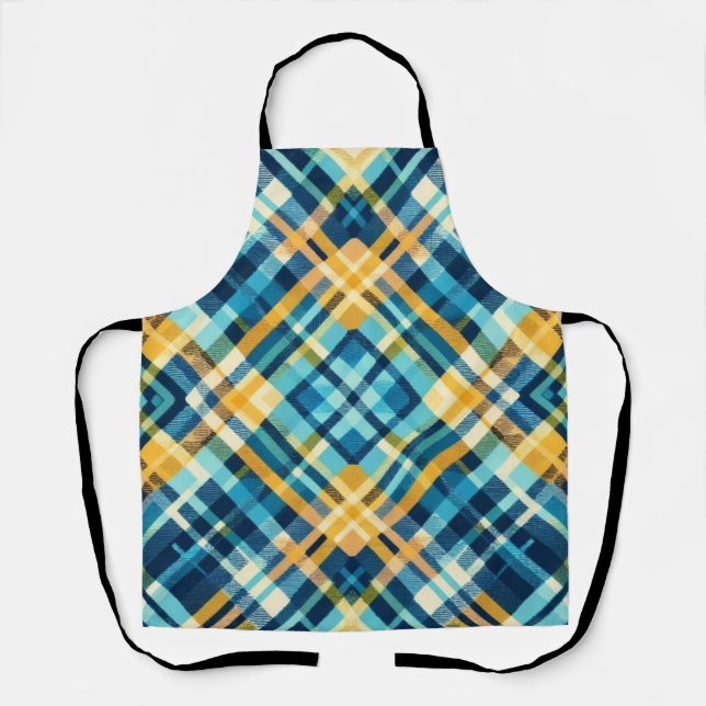 Blue Yellow Plaid Design Apron (Front)