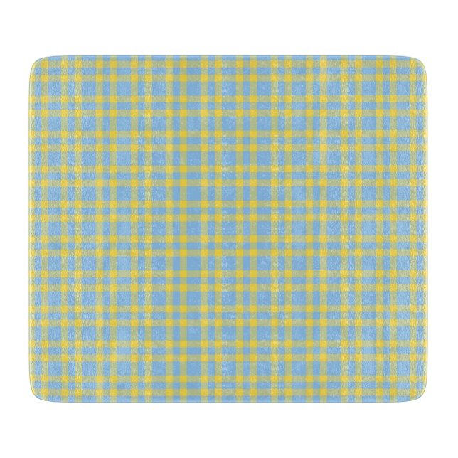 Blue Yellow Plaid Pattern Cutting Board (Front)