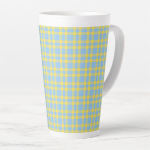 Blue Yellow Plaid Pattern Latte Mug