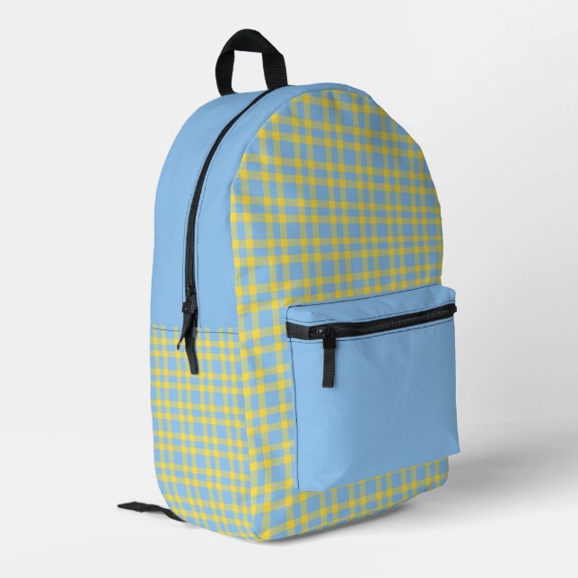 Blue Yellow Plaid Pattern Printed Backpack (Back Corner Left)