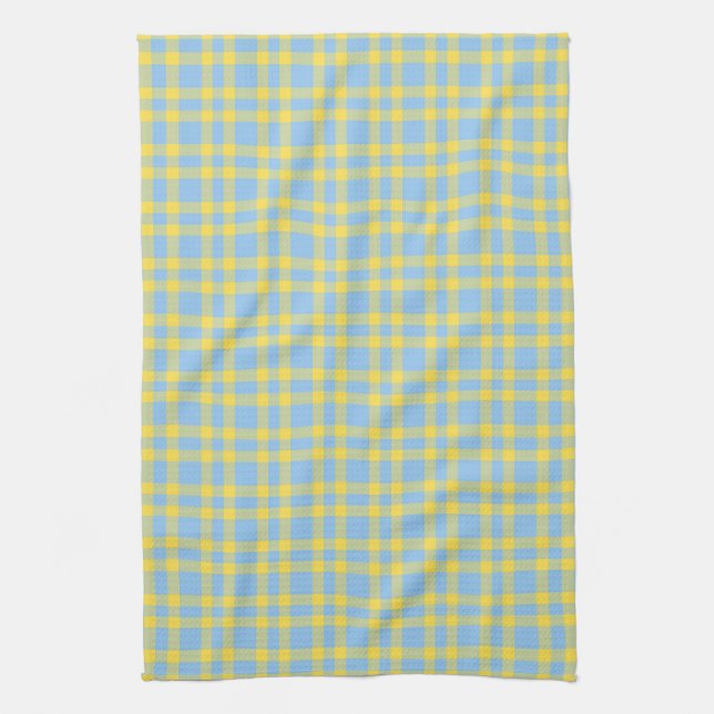 Blue Yellow Plaid Pattern Tea Towel (Vertical)