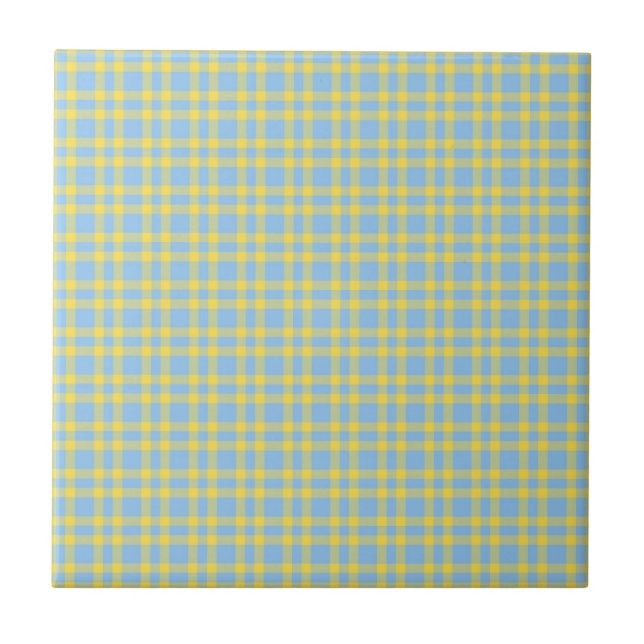 Blue Yellow Plaid Pattern Tile (Front)