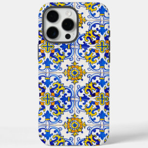 Blue Yellow Portuguese Azulejo Seamless Pattern iPhone 16 Pro Max Case