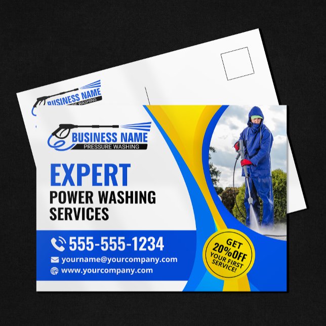 Blue Yellow Pressure Washing House Clean Services Postcard (Creator Uploaded)