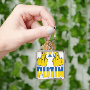 BLUE & YELLOW PUCK PUTIN MIDDLE FINGER KEY RING