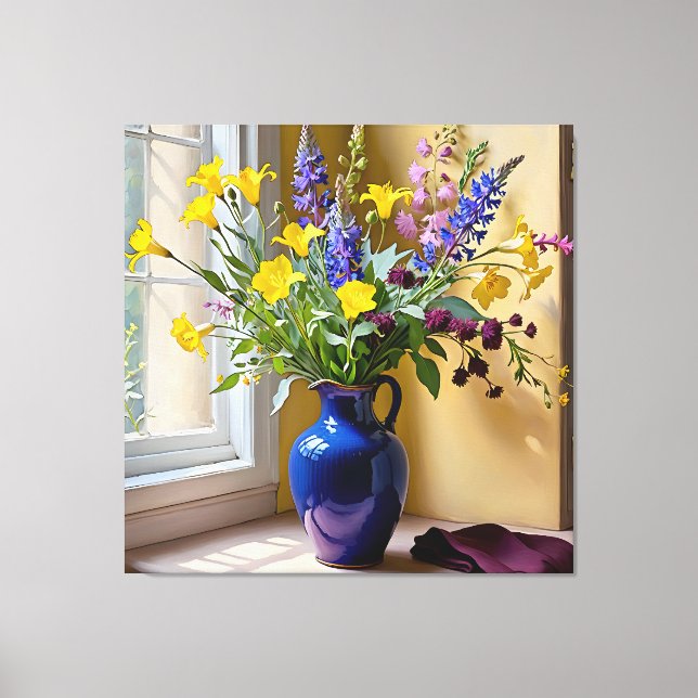 Blue Yellow Purple Blooms Art Canvas Print (Front)