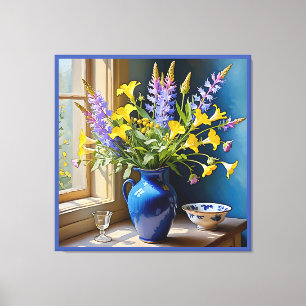 Blue Yellow Purple Bouquet Art Canvas Print
