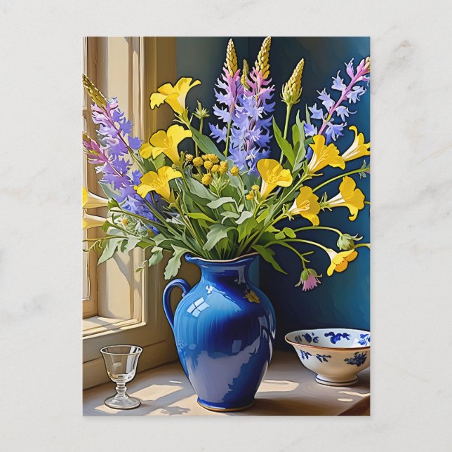 Blue Yellow Purple Bouquet Art Postcard (Front)